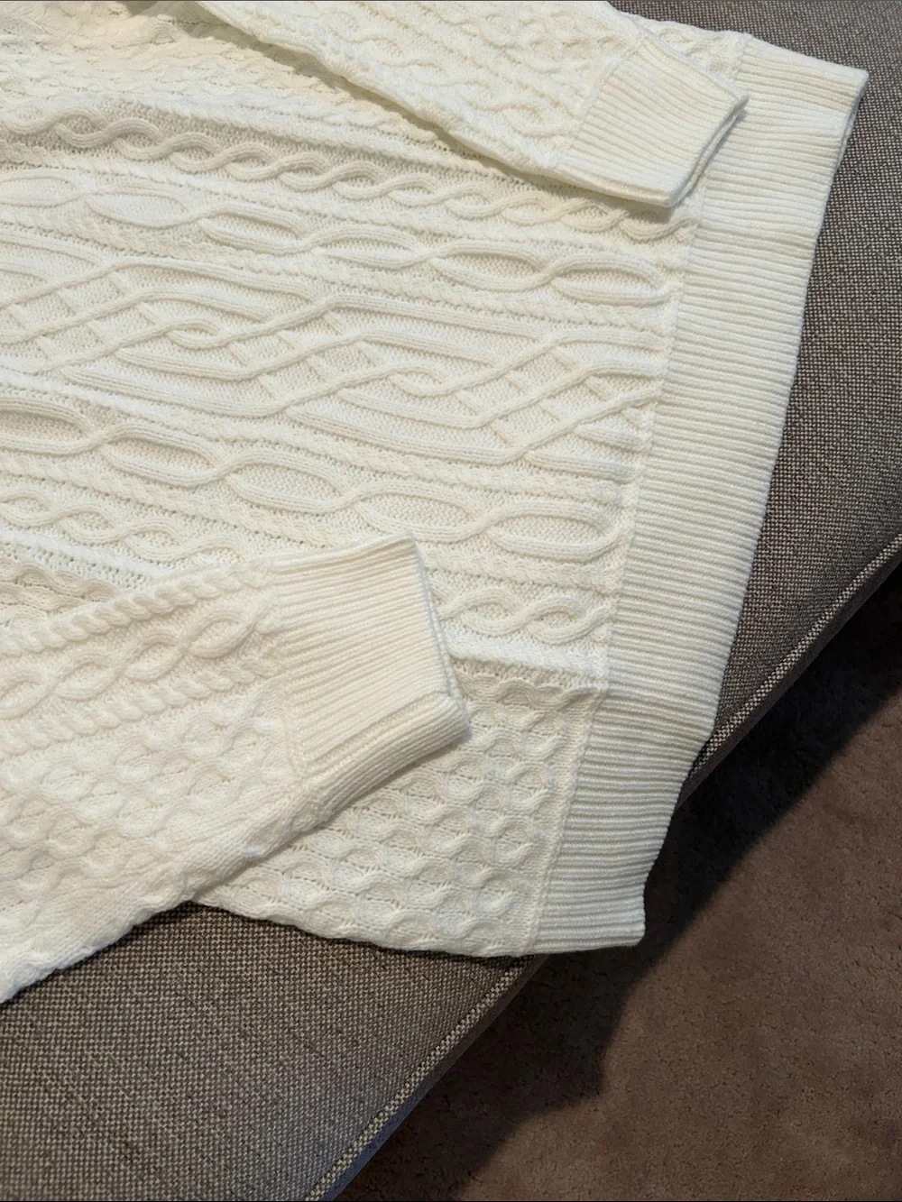 Mens Cable Crewneck Sweater in Cream by
